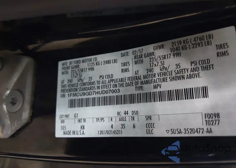 2017 Ford Escape Se from USA, damaged, VIN 1FMCU9GD7HUD07003